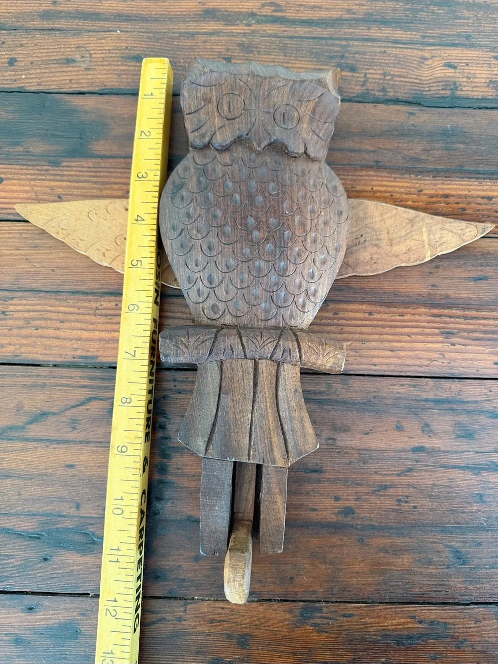 Vintage Carved Wood Owl Hook Moving Wings Folk Art Vintage Primitive Wall Decor.